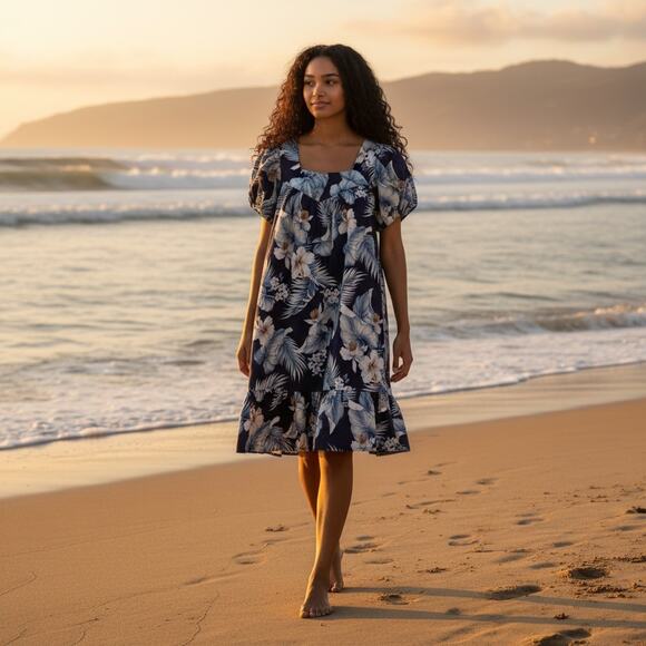 Royal Hawaiian Creations Dresses & Skirts - Royal Hawaiian Creations Blue Floral Muumuu Shift Midi Dress, Women's Medium